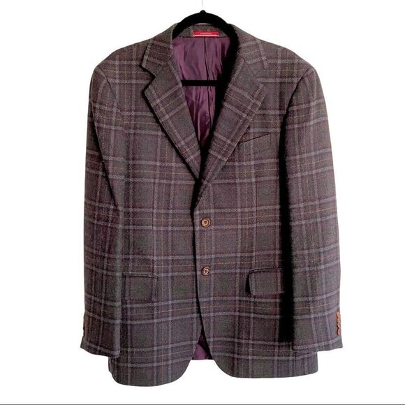PAL ZILERI Concept Wool Cashmere Plaid Sport Coat Blazer Jacket Italy Purple 40R - Picture 1 of 13